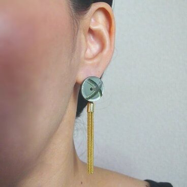 チェーンフリンジヴィンテージボタンピアス　2色（イヤリング変更可）