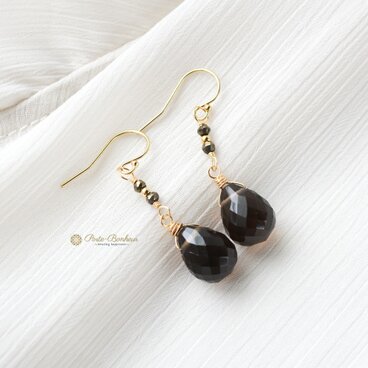 14KGF揺れるスモーキークォーツドロップピアス・大人シックな茶色いしずく型天然石ピアス・ハンドメイドピアス