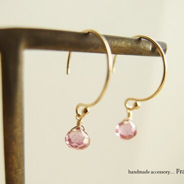 ピンクトパーズ*ひとつぶピアス :K14gf