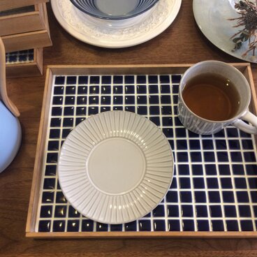 カフェトレイ(大)、タイルブルー