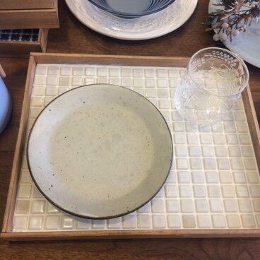 カフェトレイ(大)、釉薬タイル(ホワイト)訳ありSALE品