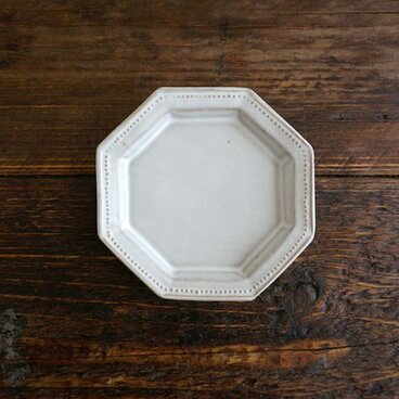 八角ドットリム小皿（ライトグレー）
