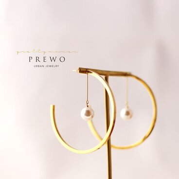 《受注製作》18KGP・フープピアスL　-パール-