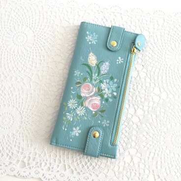 花ペイント カードケース（ブルー）_バラとストック受注制作】