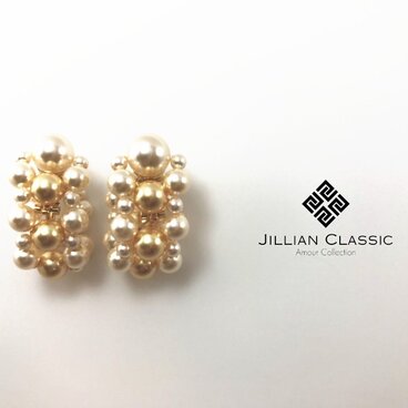 No.26 スワロフスキー　パール　クリームローズ&ゴールド フープイヤリング