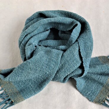 ブルーグリーンの手織りコットンストール