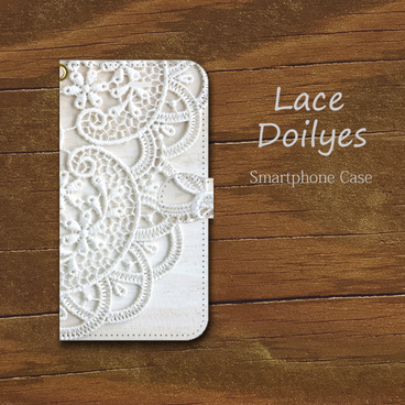 レースドイリー（オフホワイト【iphone/android対応】手帳型スマホケース　