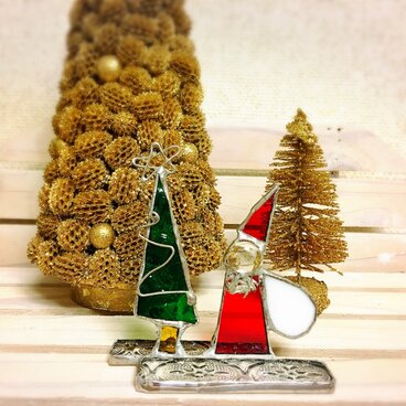 ★SALE★ 3500円→3150円 ガラスのクリスマス ステンドグラス クリスマス サンタ&ツリー