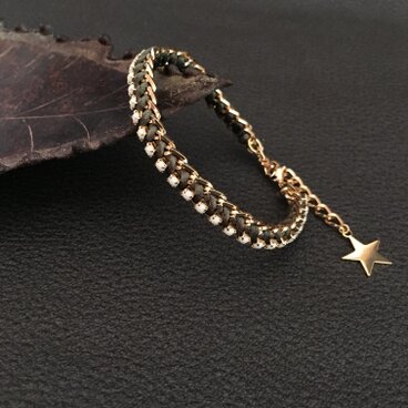 【送料無料】フランス製サテンカードとビジューのブレスレット カーキ