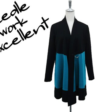 羽織風バイカラーロングジャケット　グリーン×ブラック