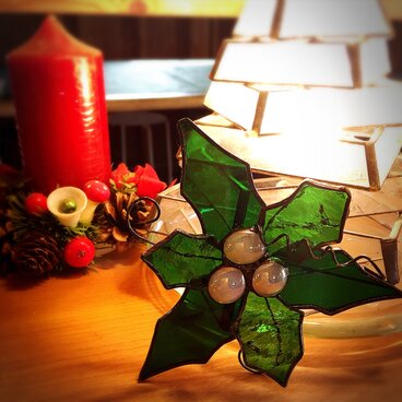 ガラスのクリスマス ステンドグラス   オーナメント ヒイラギD