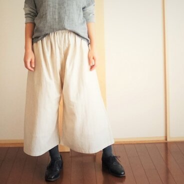 コットンリネンのガウチョパンツ＊生成＊S・M・Lサイズ＊受注制作