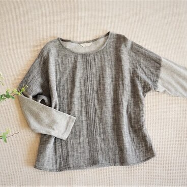 オーガニックコットンフライスとダブルガーゼのトップス＊先染めグレー＊S・M・L＊受注制作