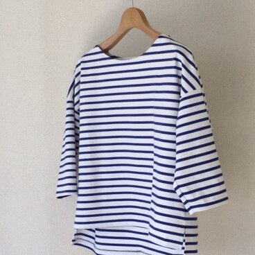ボトルネックボーダーTシャツ(白×ネイビー)