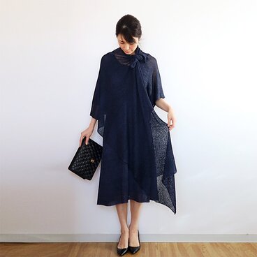 ◆リングパーツをプレゼント◆ラスト1点◆Norma[ノルマ] ボーダーラメ・ベーシック・ストール/ネイビー・ブルー（紺ラメ入り）