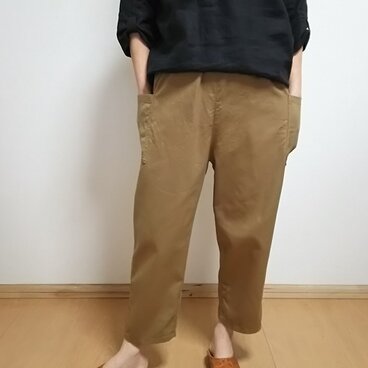 受注製作☆シンプルなコットンパンツ　濃ベージュ