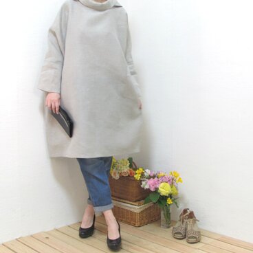 1335  さらり。ドルマンワンピース　コットンリネンウォッシュ　グレー