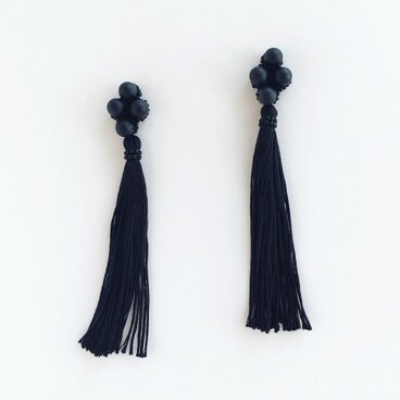 ビーズ刺繍とロングタッセルのピアス