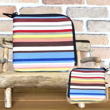 【薄い財布】倉敷帆布　カード・お札・小銭一括収納　二つ折り財布 水色 紺ファスナー