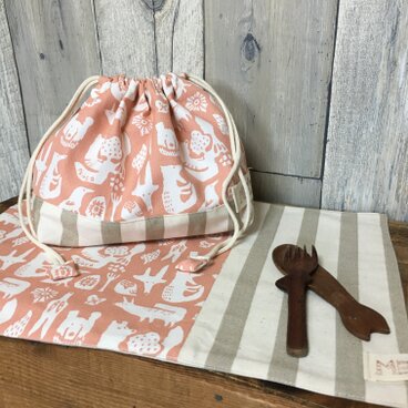 E様オーダー分【通園通学】動物柄お弁当袋・ランチマットセット（ピンク）