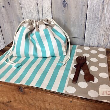 【通園通学】ストライプ×ドット柄お弁当袋・ランチマットセット