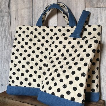 【通園通学】ドット柄キルトレッスンバッグ・上履き入れセット