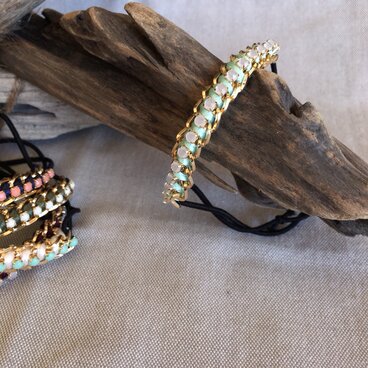 【送料無料】フランス製サテンコードとビジューのヘアゴム　ミントグリーン