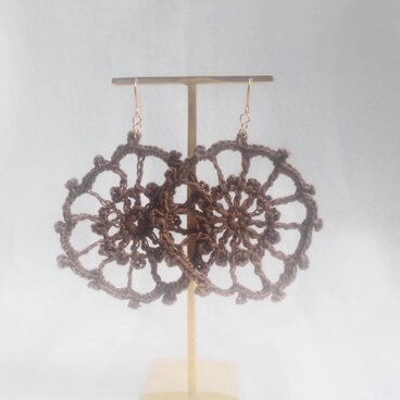 草木染めのボヘミアンBIGモチーフピアス＊チョコブラウン＊