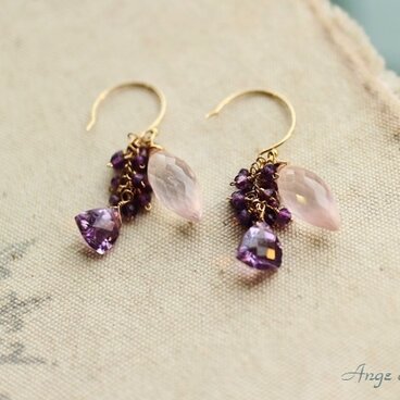 （送料無料）【14ｋｇｆ】ローズクオーツ＆アメジストピアス