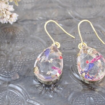 ドライフラワー ピアス しずく 01