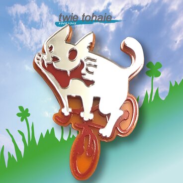 猫ブローチon自転車 リフレクションブローチ レッド