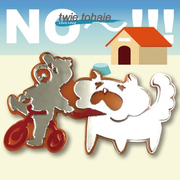 犬ブローチon三輪車 秋田犬 リフレクションブローチ