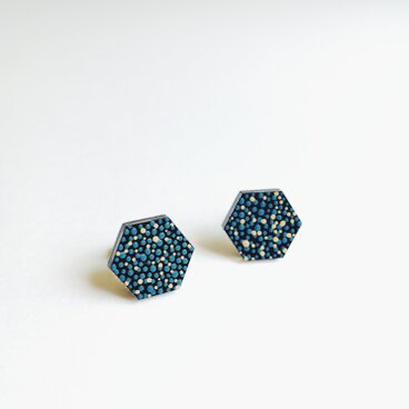 彩漆のヘキサゴンピアス blue×white