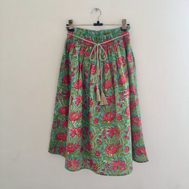 インド綿プリントミモレ丈スカート <MR181207>