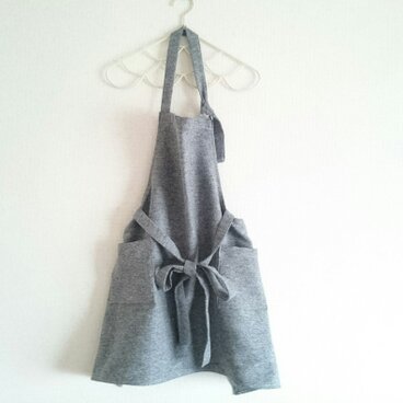 前リボンのエプロン＊杢グレー2