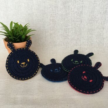 4枚セット！黒うさぎのカラフルコースター