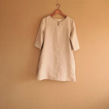 　M～4L リネンのチュニックワンピース　きなり