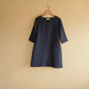 　M~4L リネンのチュニックワンピース　ネイビー