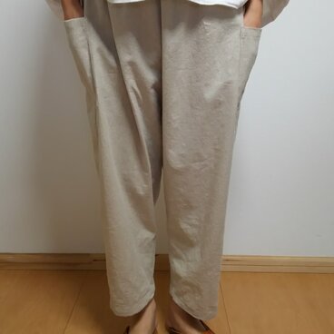 受注製作☆ハーフリネン☆選べるサイズ＆カラーギャザーパンツ☆