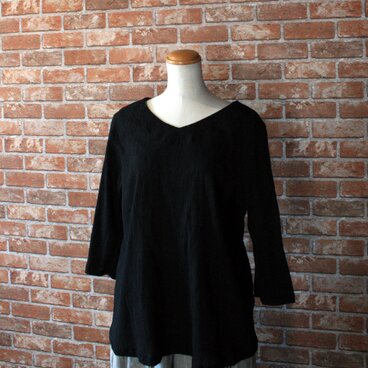 六分袖ブラウス　ドライナチュラルクレープ　Vネック