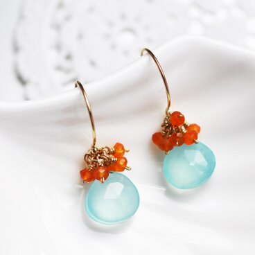 送料無料 14kgf hook Earrings  天然石 ピアス (カーネリアン カルセドニー)