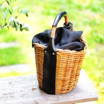 新作*黒リネン*バケツ型カゴバッグ*本革*アラログ*希少*受注生産*