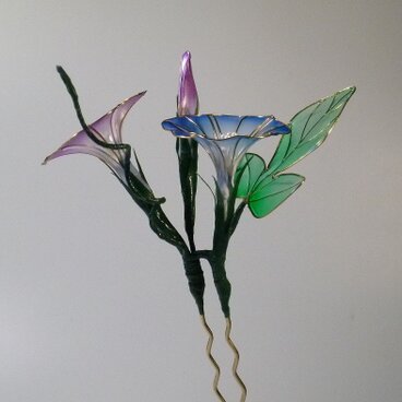 琥珀 さまオーダー品　あさがお  簪(二本ざし)