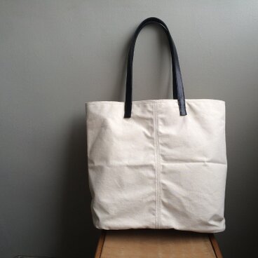 ■ nori. 帆布+レザー持ち手 トート　キナリ+ブラック