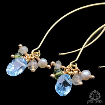 【Mhe-025】オーバルブリリアントカットアクアマリンのスイングピアス/イヤリング可