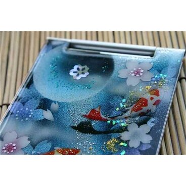 【送料無料】匠の技！和柄手鏡「雨」和風コンパクトミラー（名刺入れサイズ・縦9cm×横4cm）