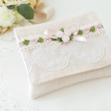 ポケットティッシュケース　ツイード　小花　ピンク［P-029］