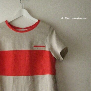 ☆リネン生成+ネオンカラーオレンジシンプルなワンピース