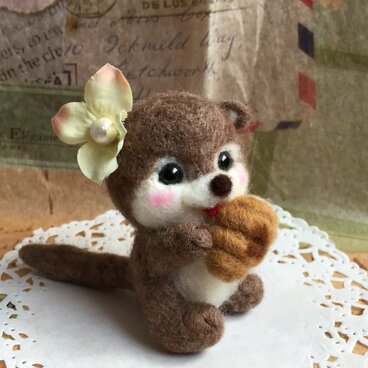 かわうそ カフェ 女の子 羊毛フェルト