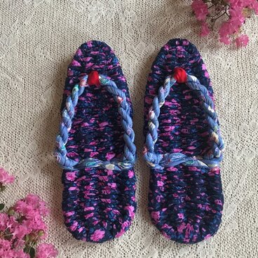 布ぞうり 〈紺桃と涼風〉Mサイズ